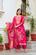 Pink Chanderi Cotton Printed Suit Set