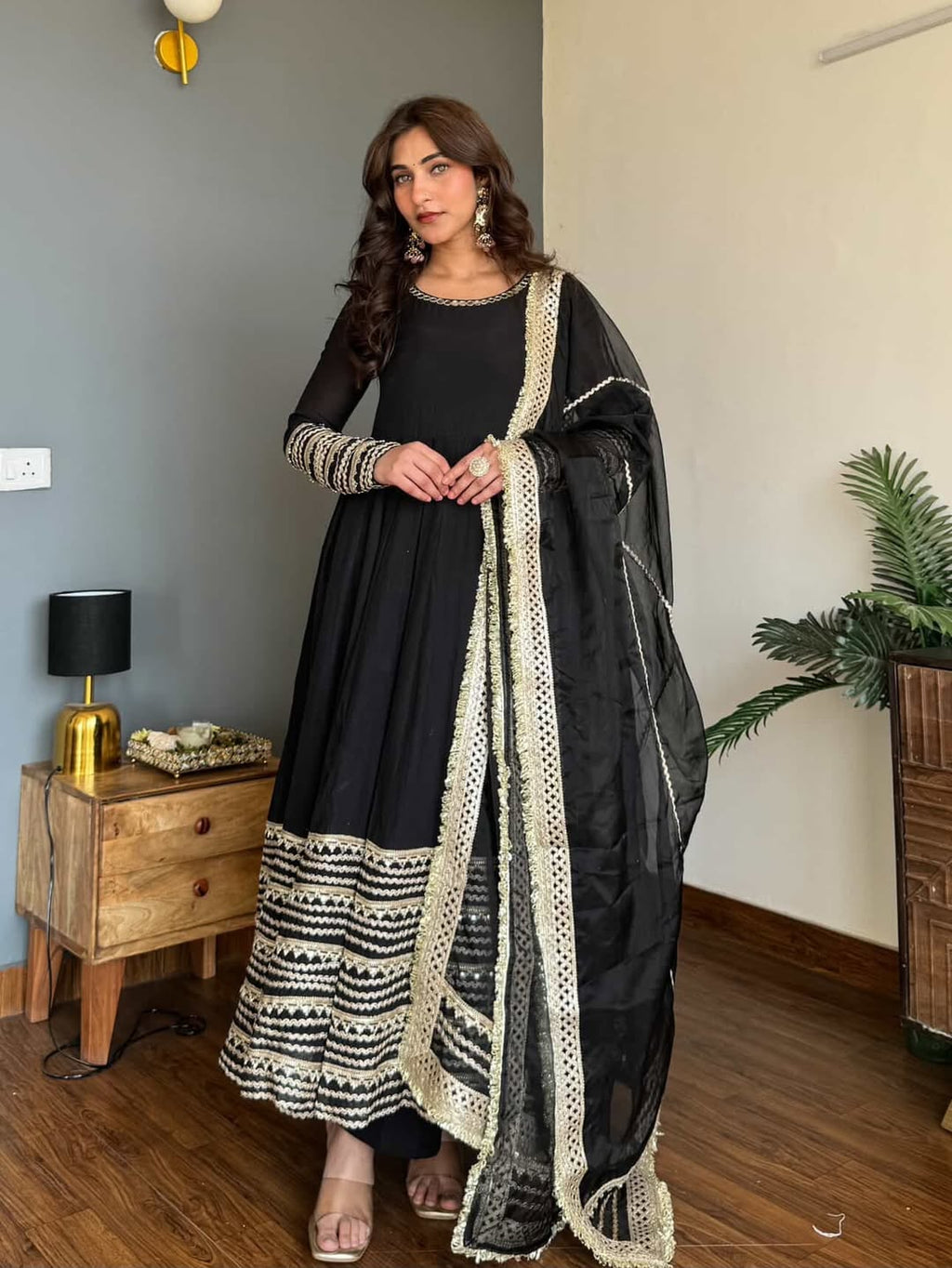 Midnight Black Rayon Anarkali Kurti Ensemble