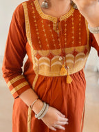 Burnt Rust Kurti, Pant & Dupatta Ensemble