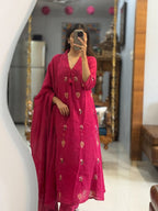 Rani Rose Anarkali Pure Mal Cotton Kurti Pant With Dupatta Set