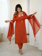 Burnt Rust Chanderi Silk Embellished Kurta Ensemble