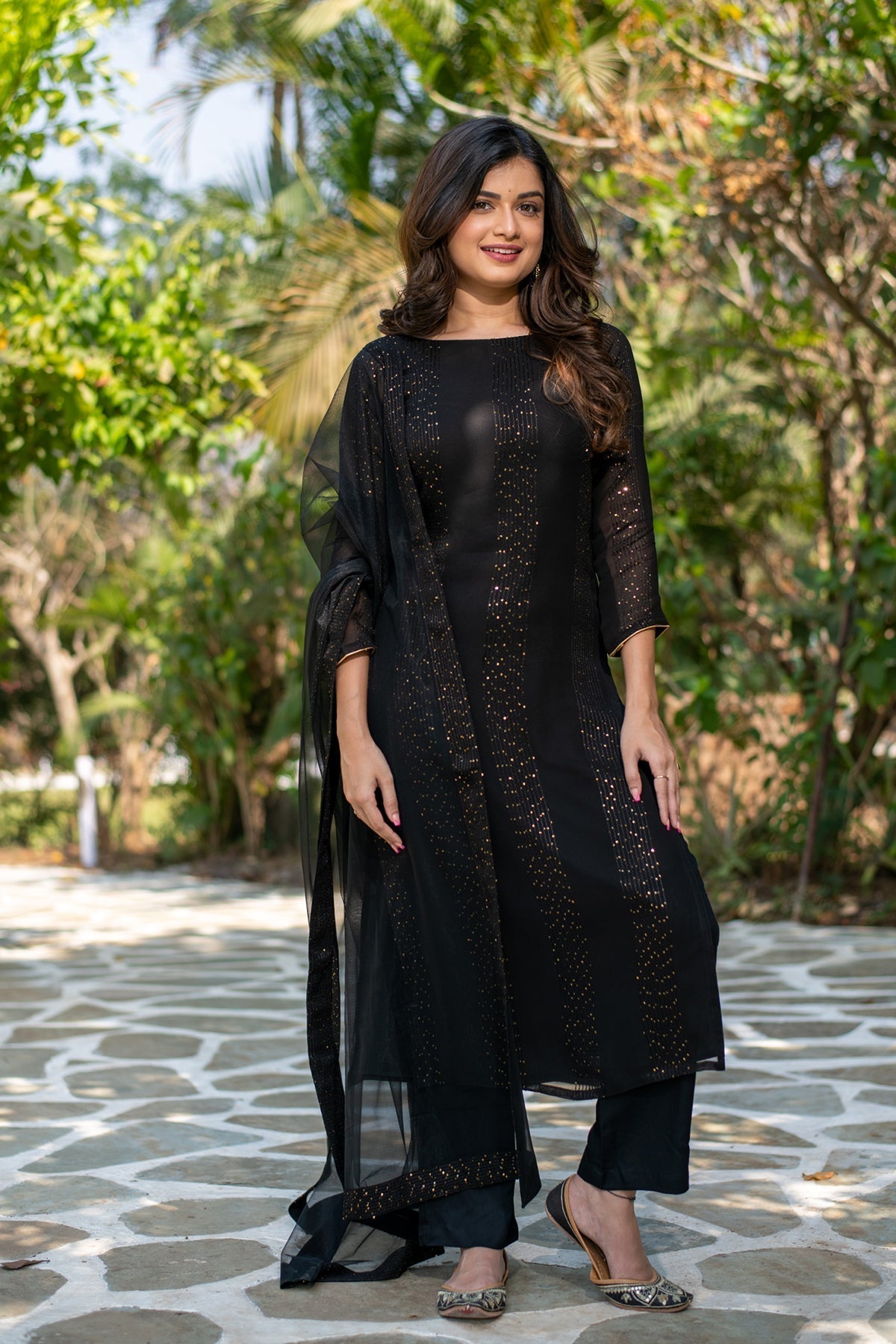 Graceful Black Embellished Rayon Kurta Ensemble