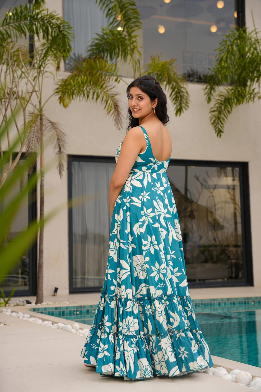 Eastern Blue Patterned Poly Rayon Gown