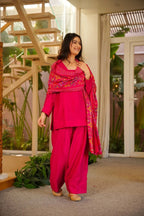 Pink Rani Silk Crepe Gharara Set