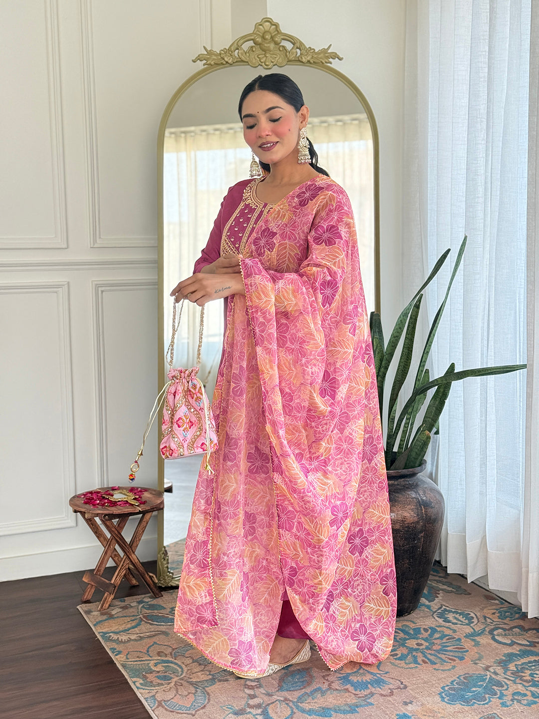 Rose Rama Pink Viscose Silk Suit Sets