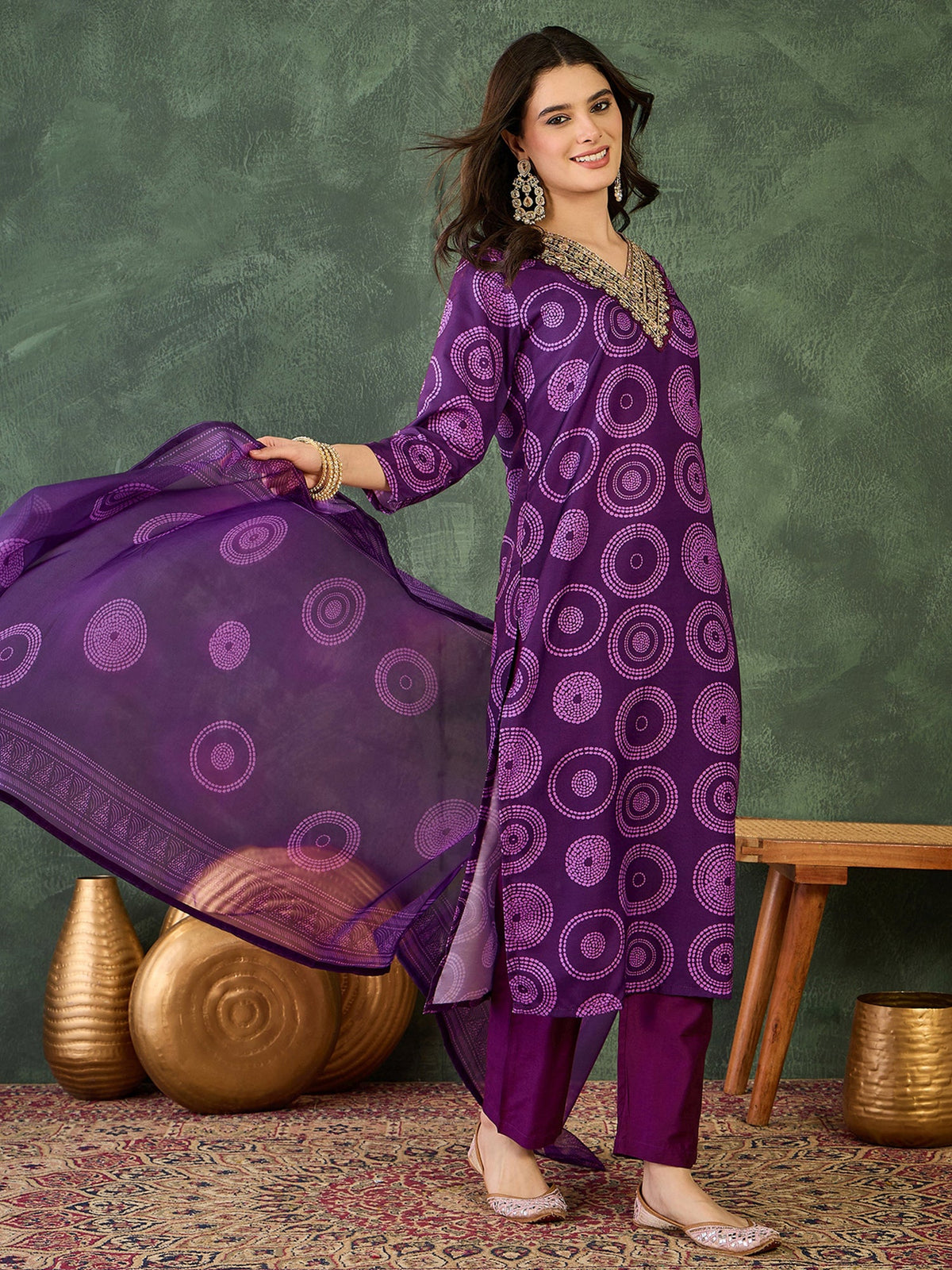Royal Purple Printed Suit Sets