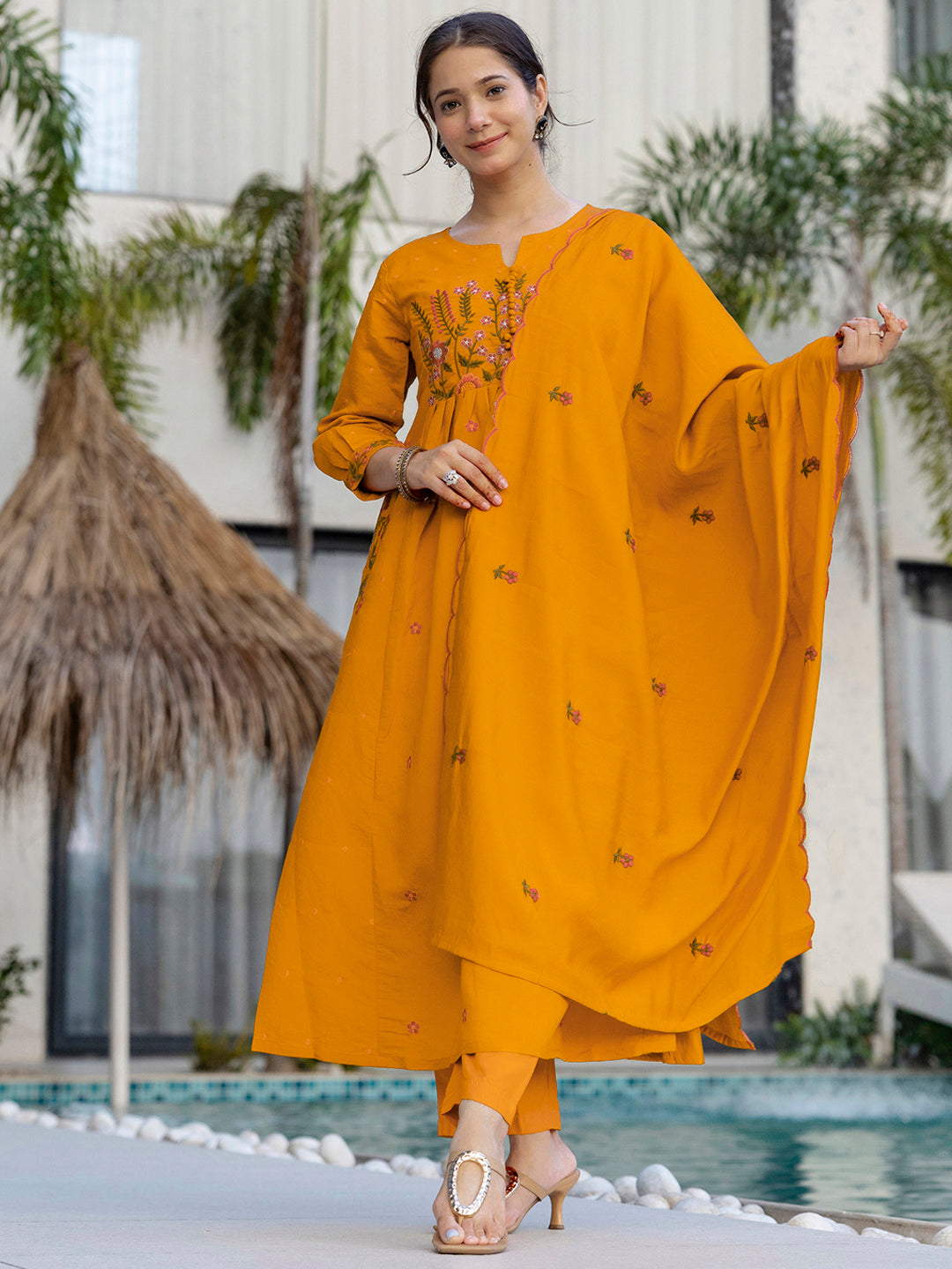 Mustard Blossom Embroidered Suit Sets