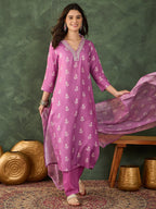 Onion Pink Embroidered Suit Sets