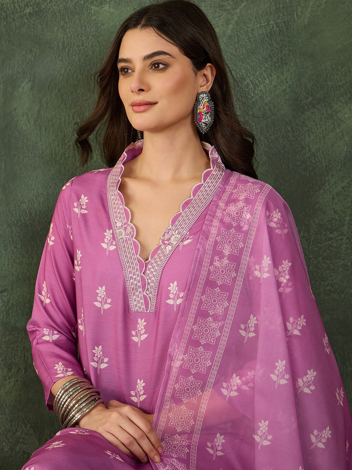 Onion Pink Embroidered Suit Sets