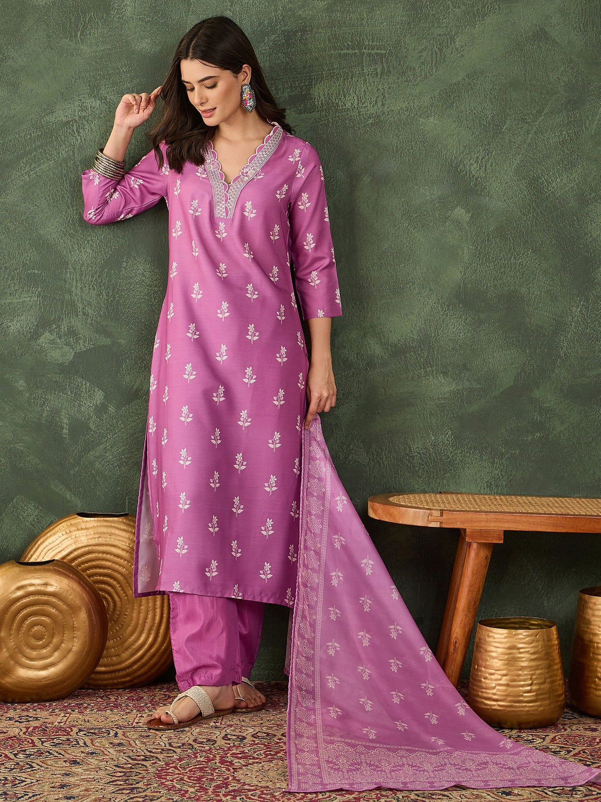 Onion Pink Embroidered Suit Sets