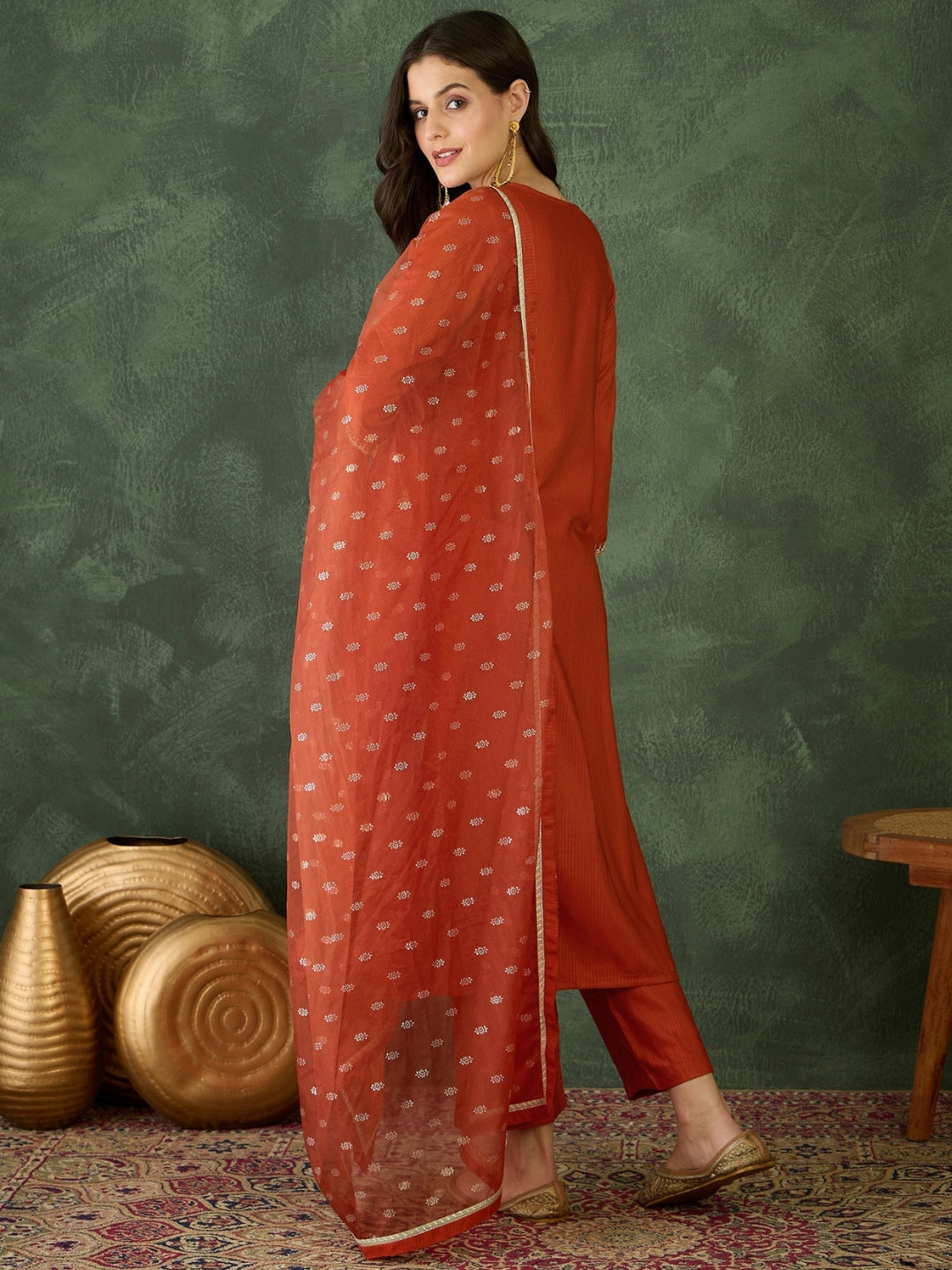 Rust Elegance Embroidered Suit Sets