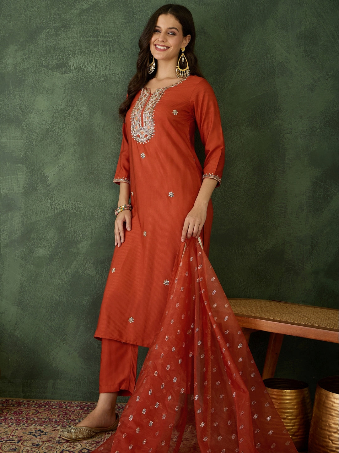 Rust Elegance Embroidered Suit Sets