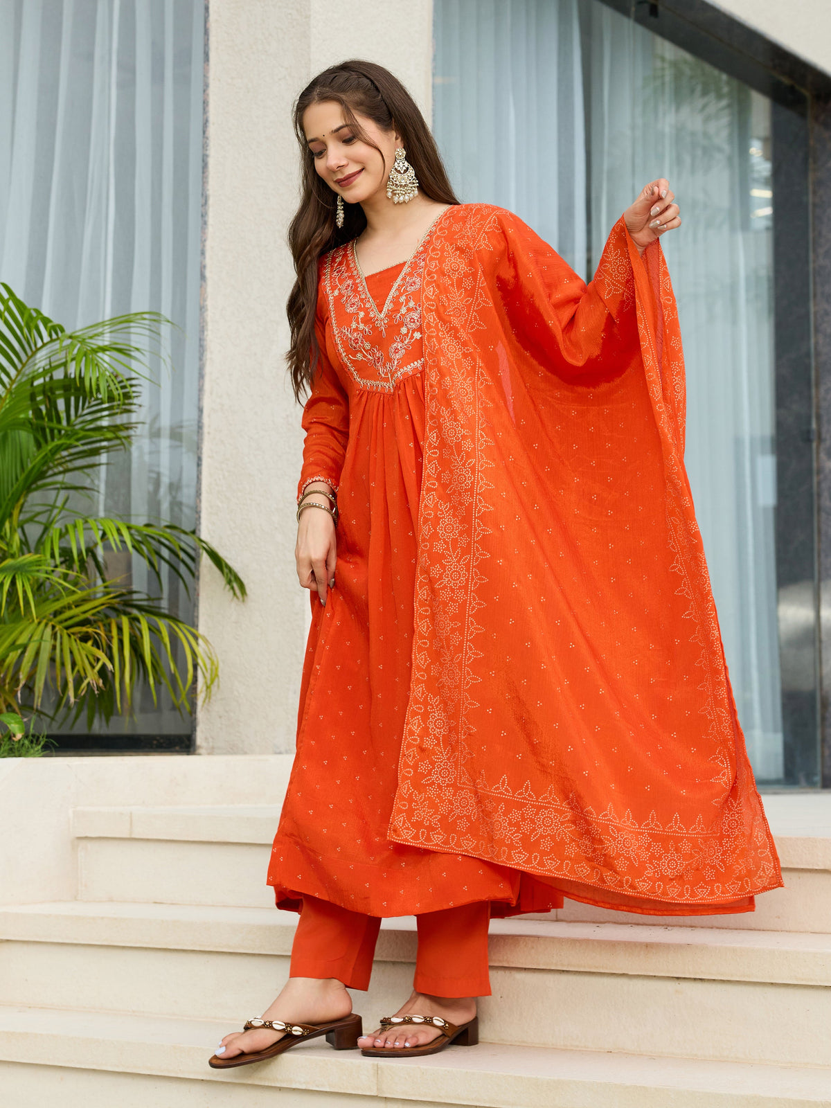 Sunset Bloom Embroidered Suit Sets