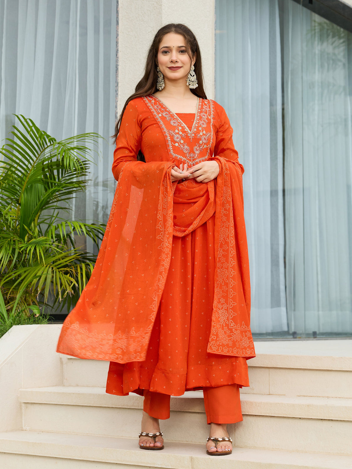 Sunset Bloom Embroidered Suit Sets