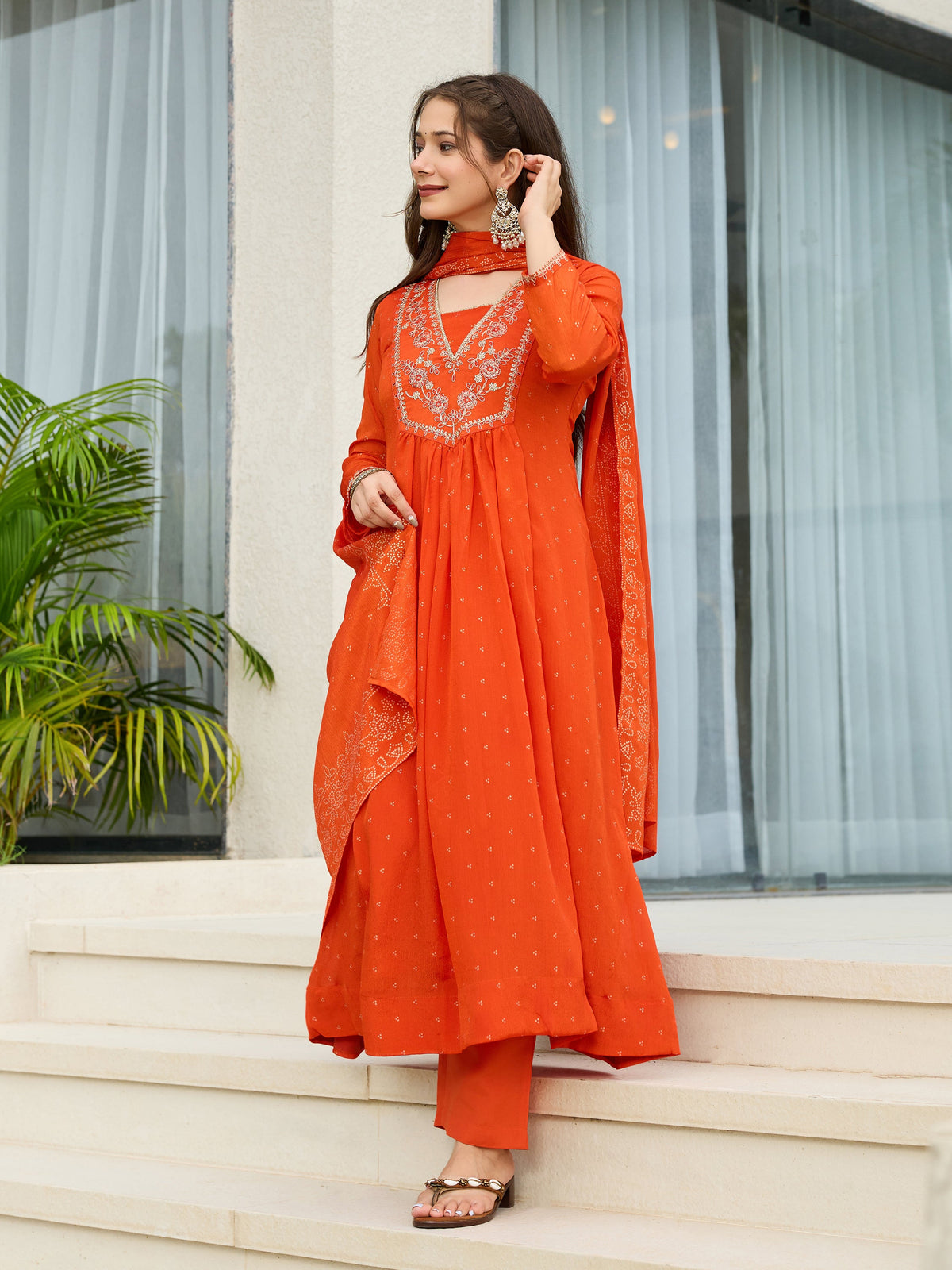 Sunset Bloom Embroidered Suit Sets