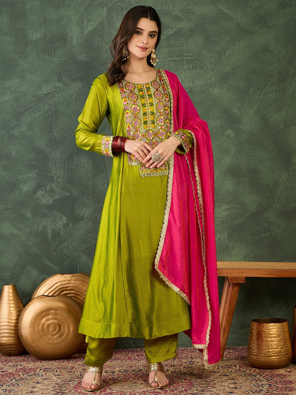 Liril Green Embroidered Suit Sets