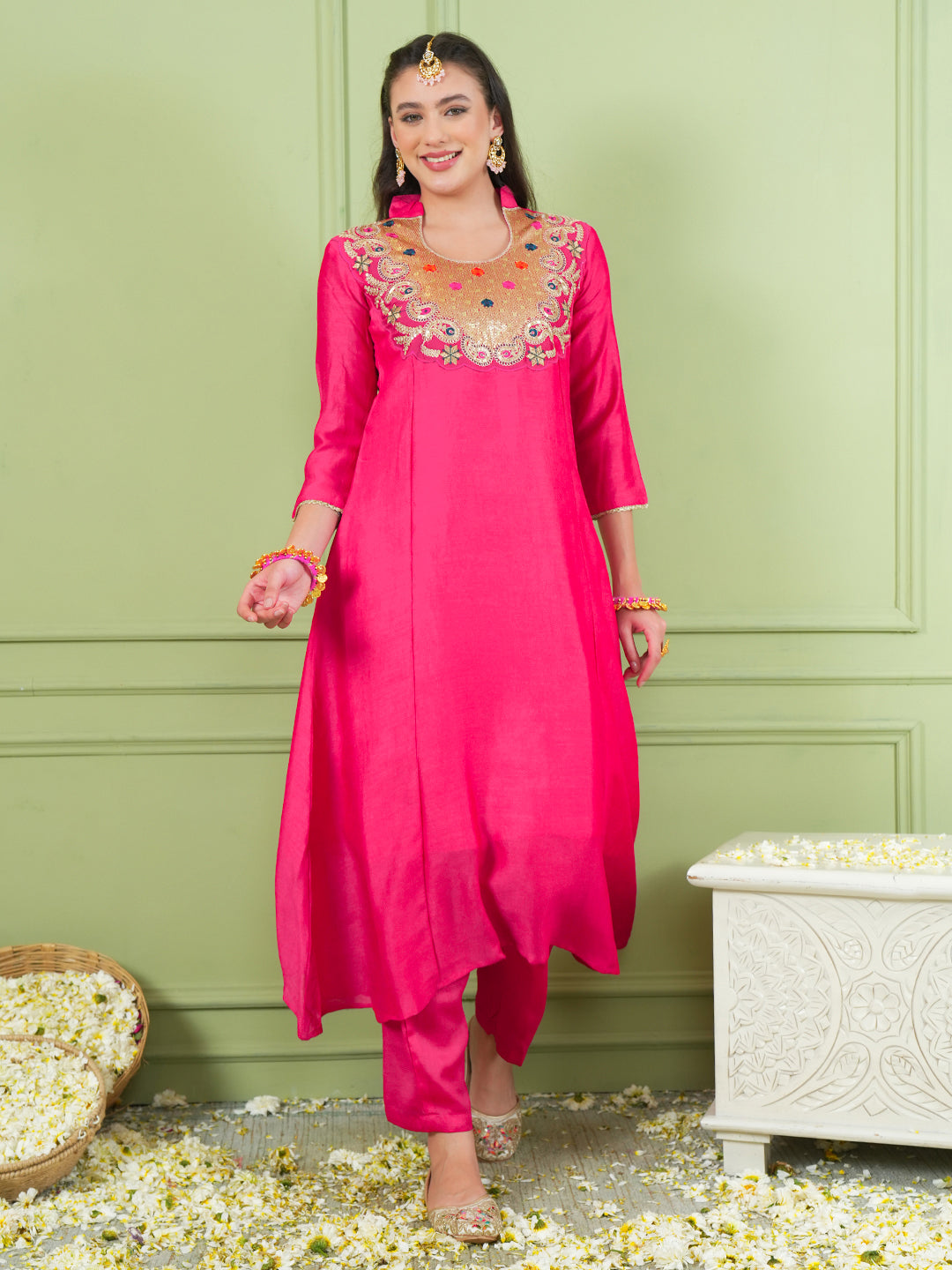 Rani Pink Silk Flared Suit Sets