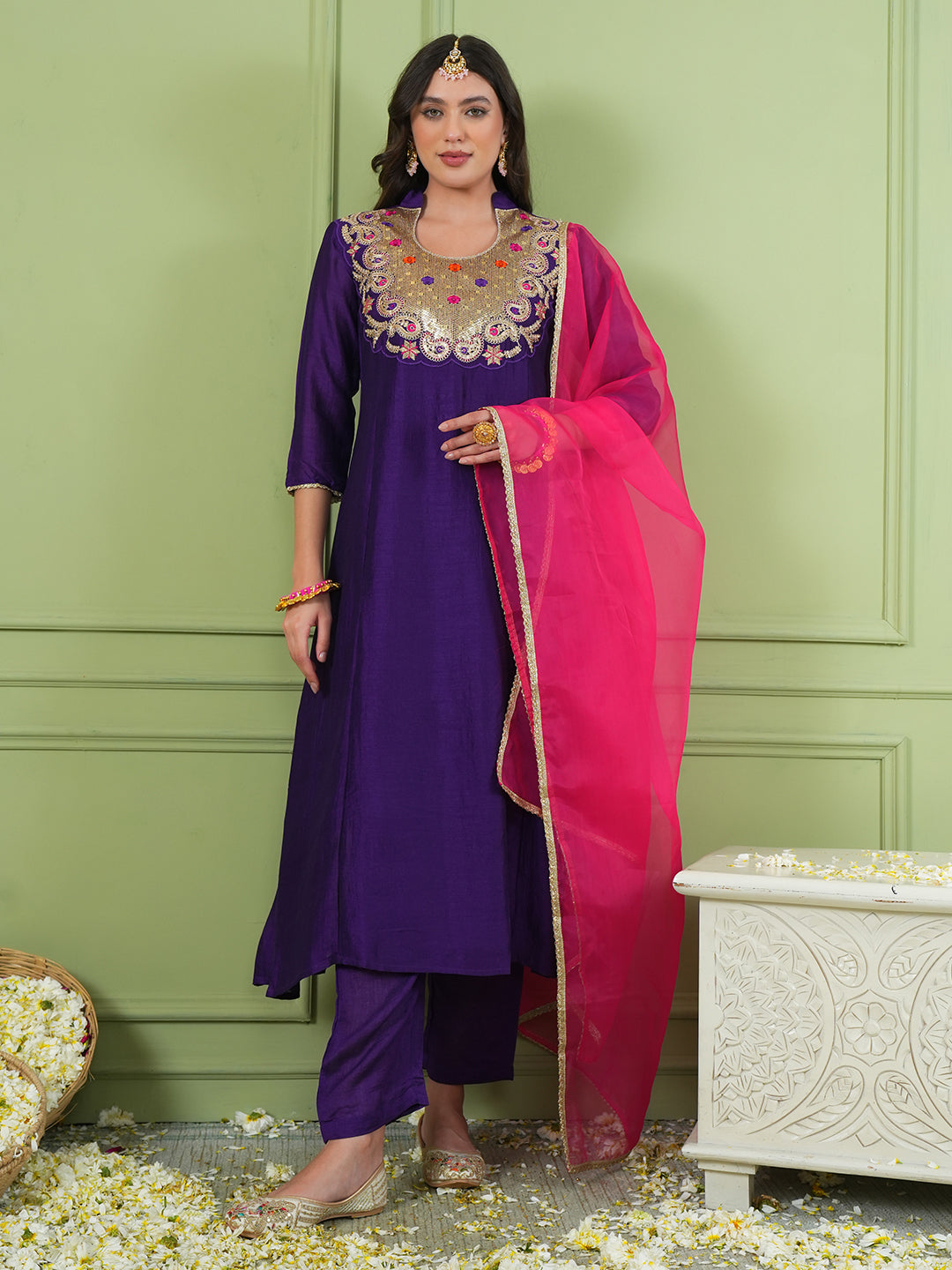 Violet Silk Flared Suit Sets