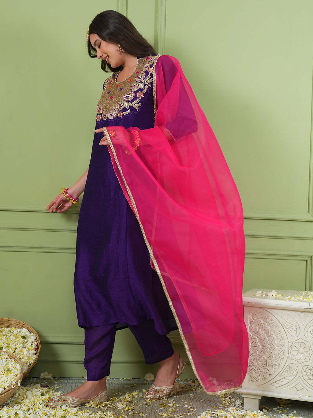 Violet Silk Flared Suit Sets