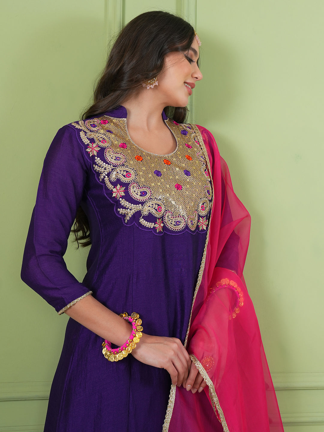 Violet Silk Flared Suit Sets