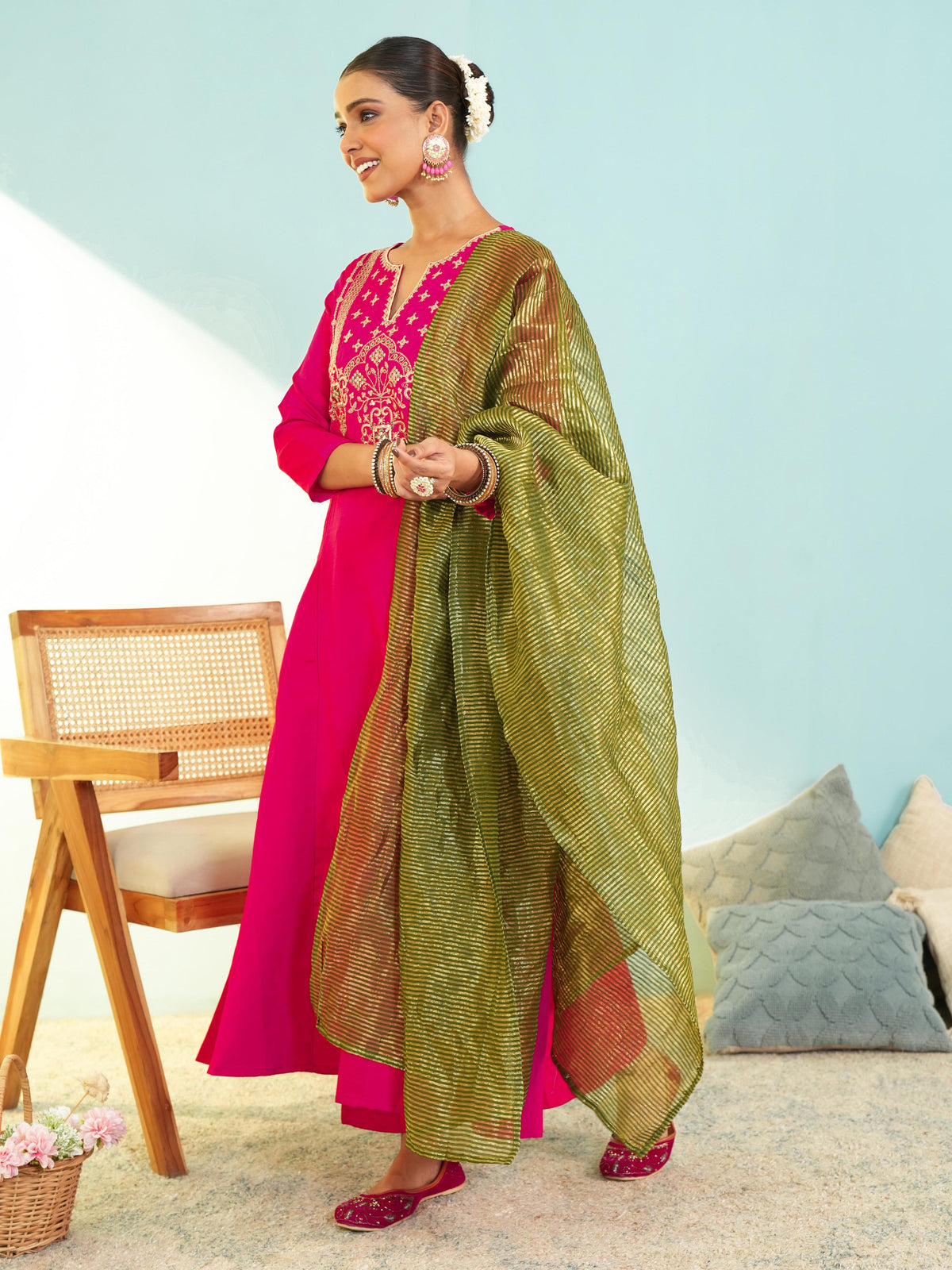 Gajri Silk Embroidered Suit Sets