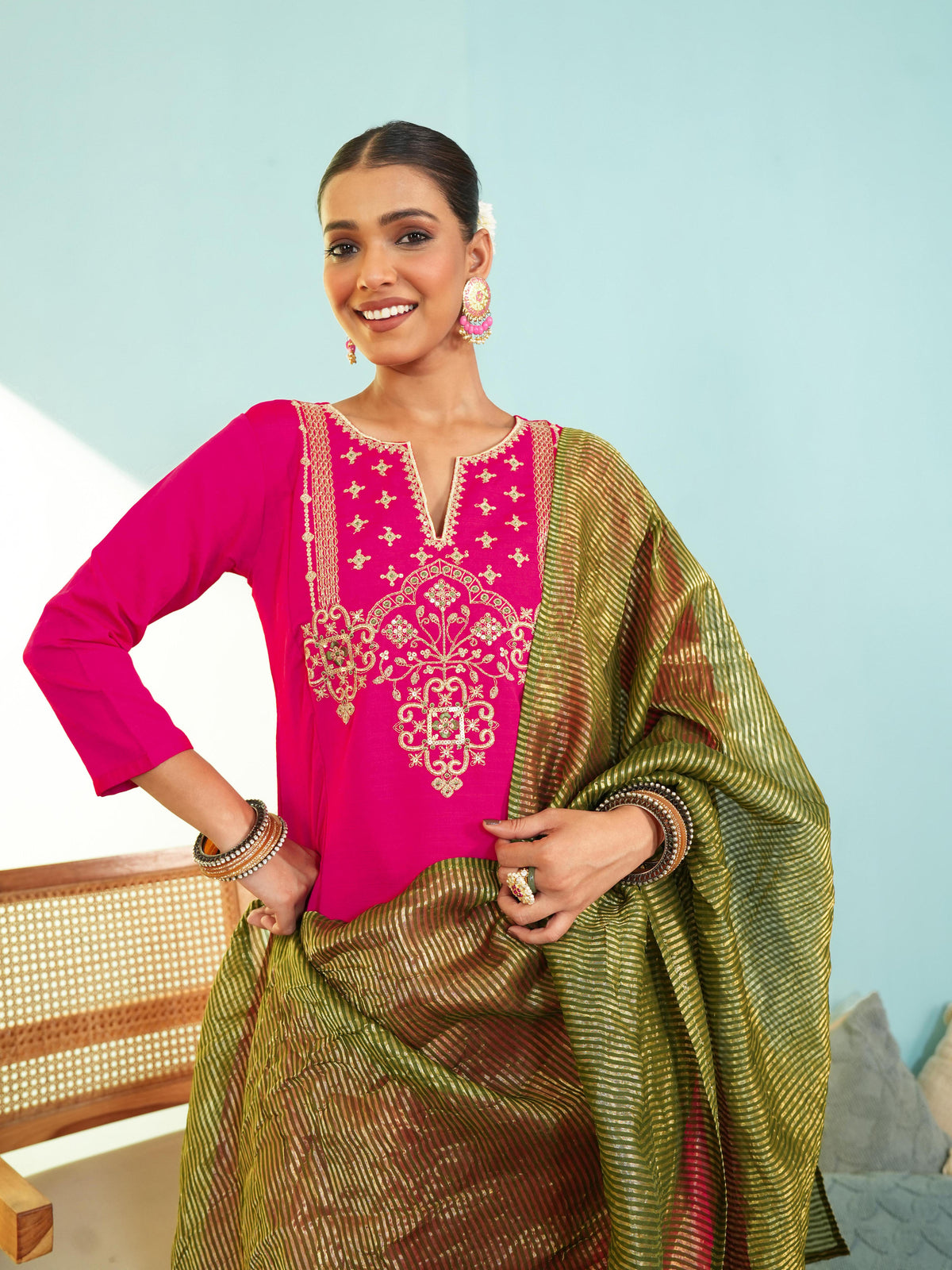 Gajri Silk Embroidered Suit Sets