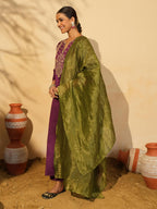 Wine Silk Embroidered Suit Sets