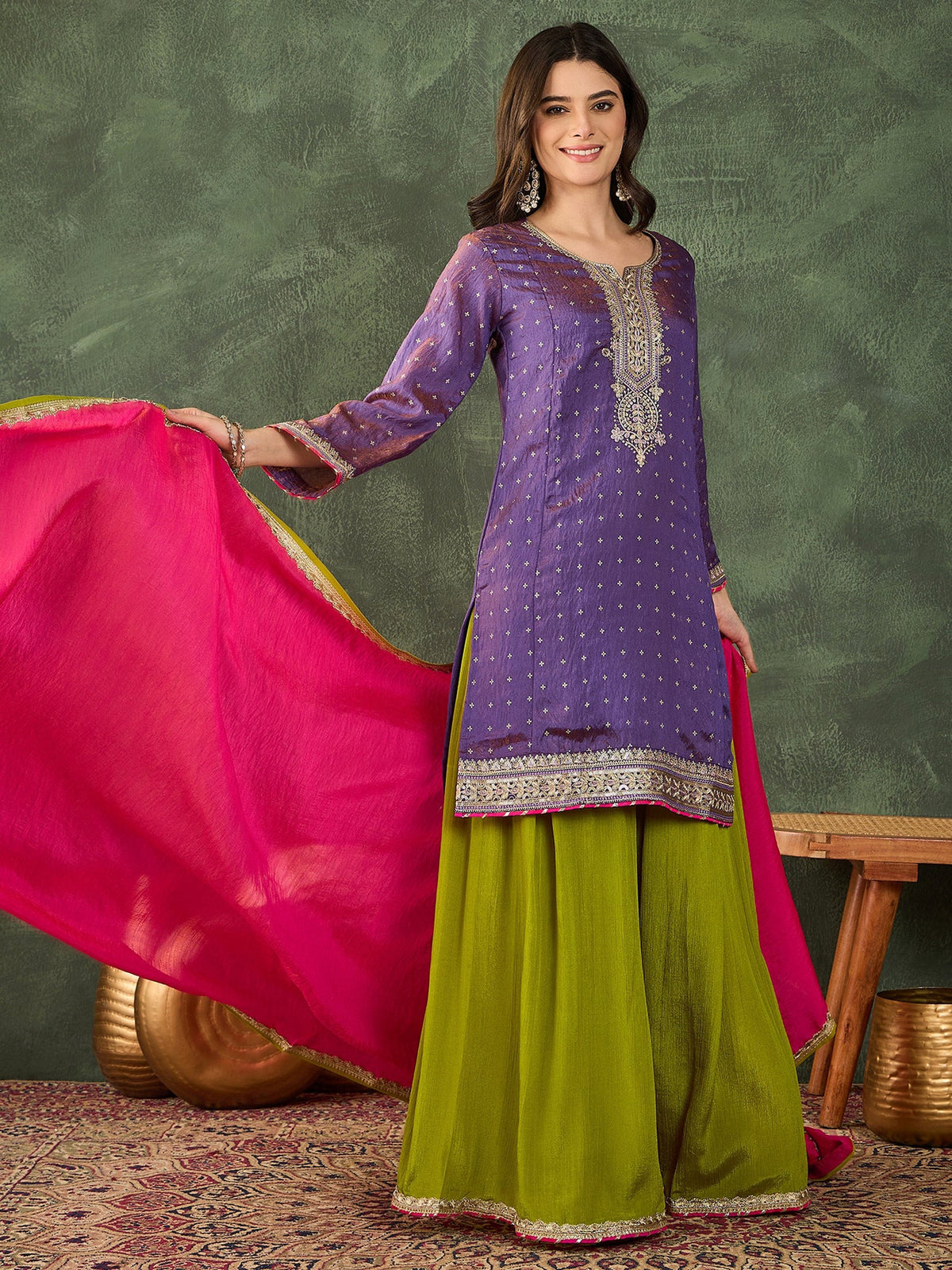 Lavender Embroidered Kurta Sharara Set