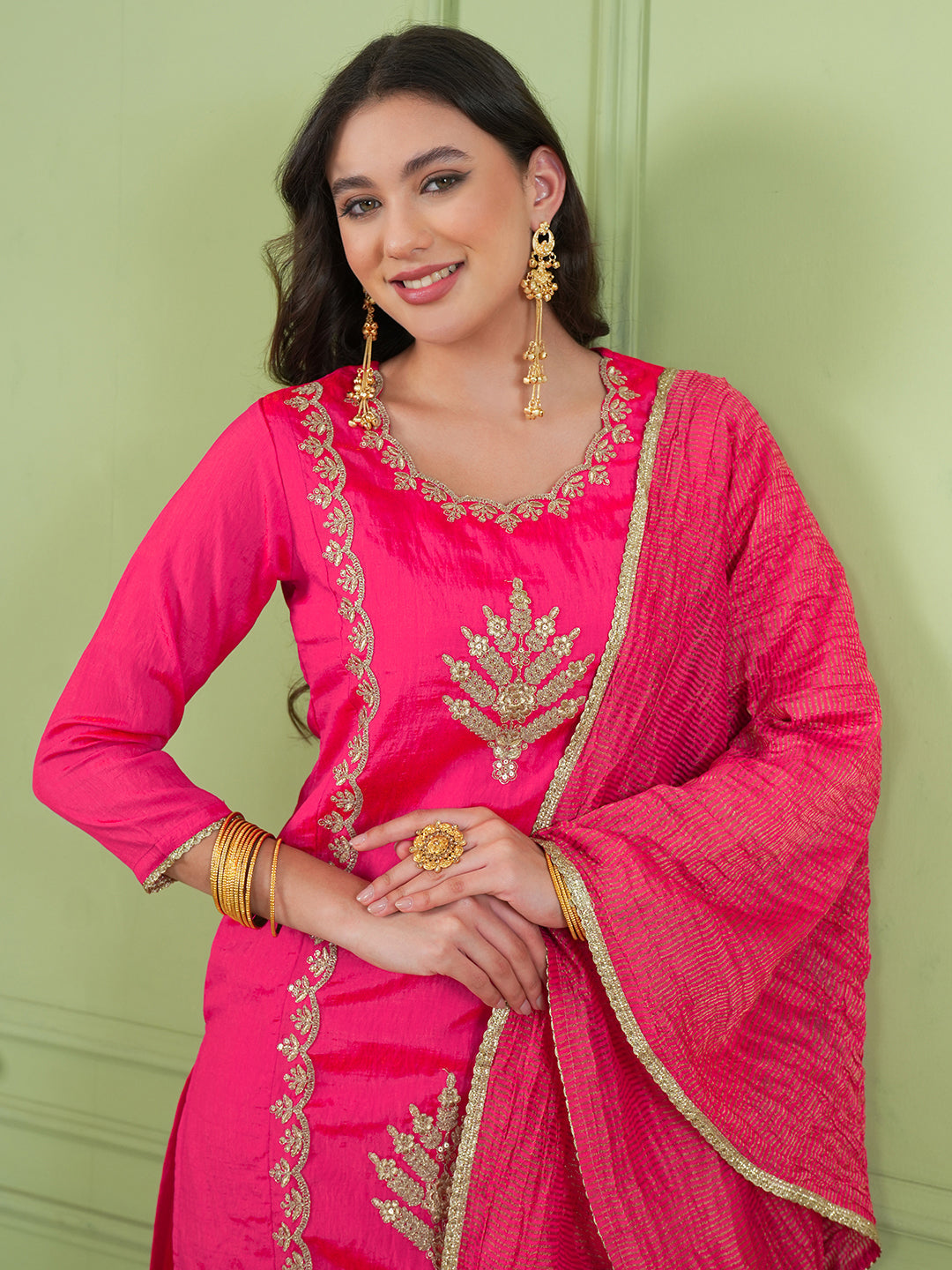 Deep Gajari Silk Embroidered Sharara Suit Set
