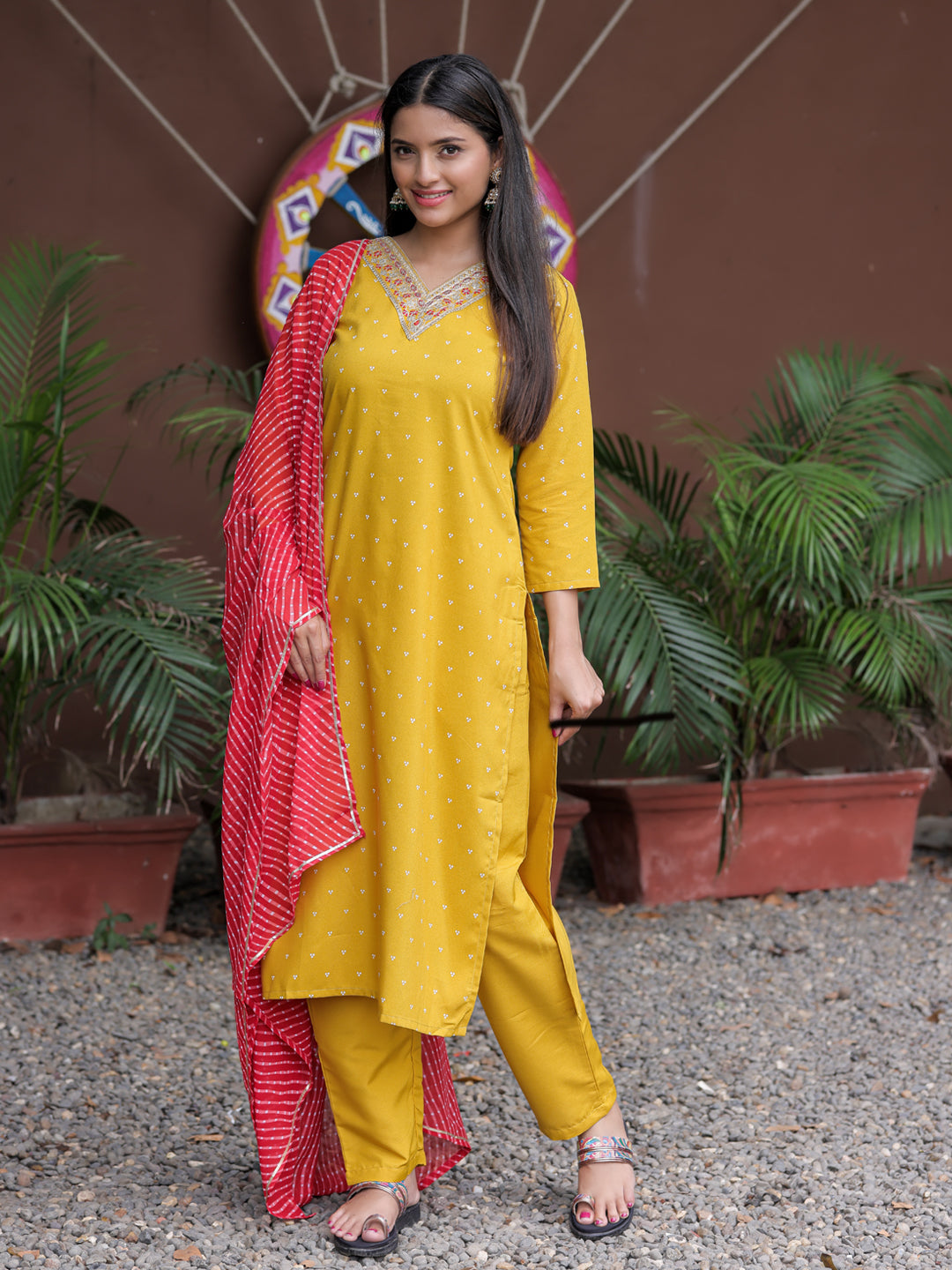 Yellow Embroidered Suit Sets