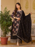 Black Floral Print Kurta Sharara Set