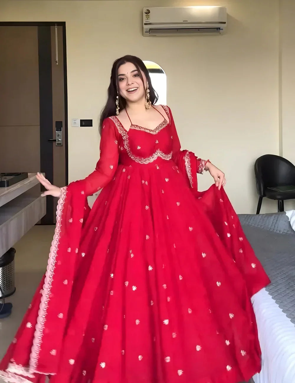 Neha Graceful Red Festival Anarkali Suit Ensemble
