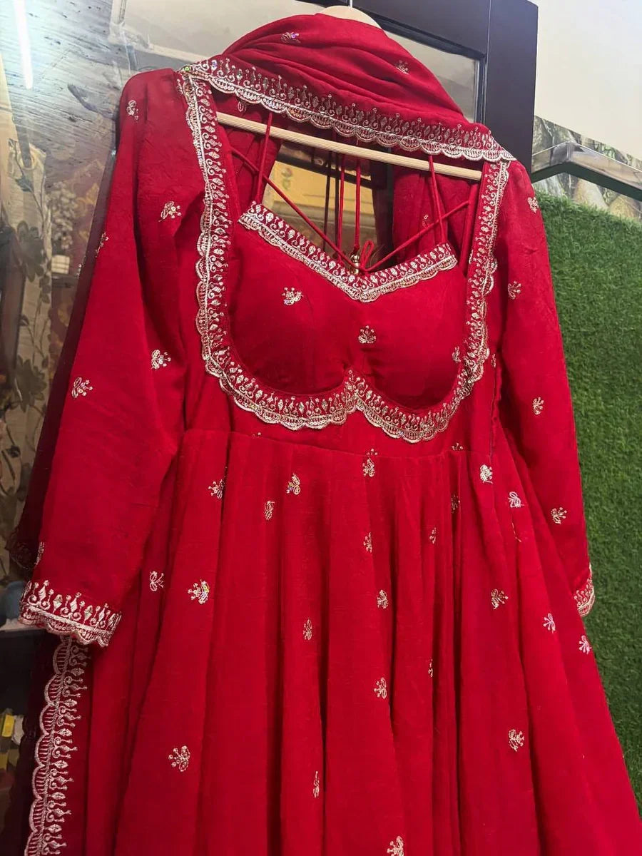Neha Graceful Red Festival Anarkali Suit Ensemble