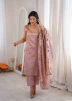 Peach Aura Chanderi Jacquard Suit Ensemble
