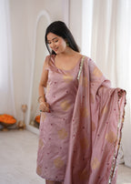 Peach Aura Chanderi Jacquard Suit Ensemble