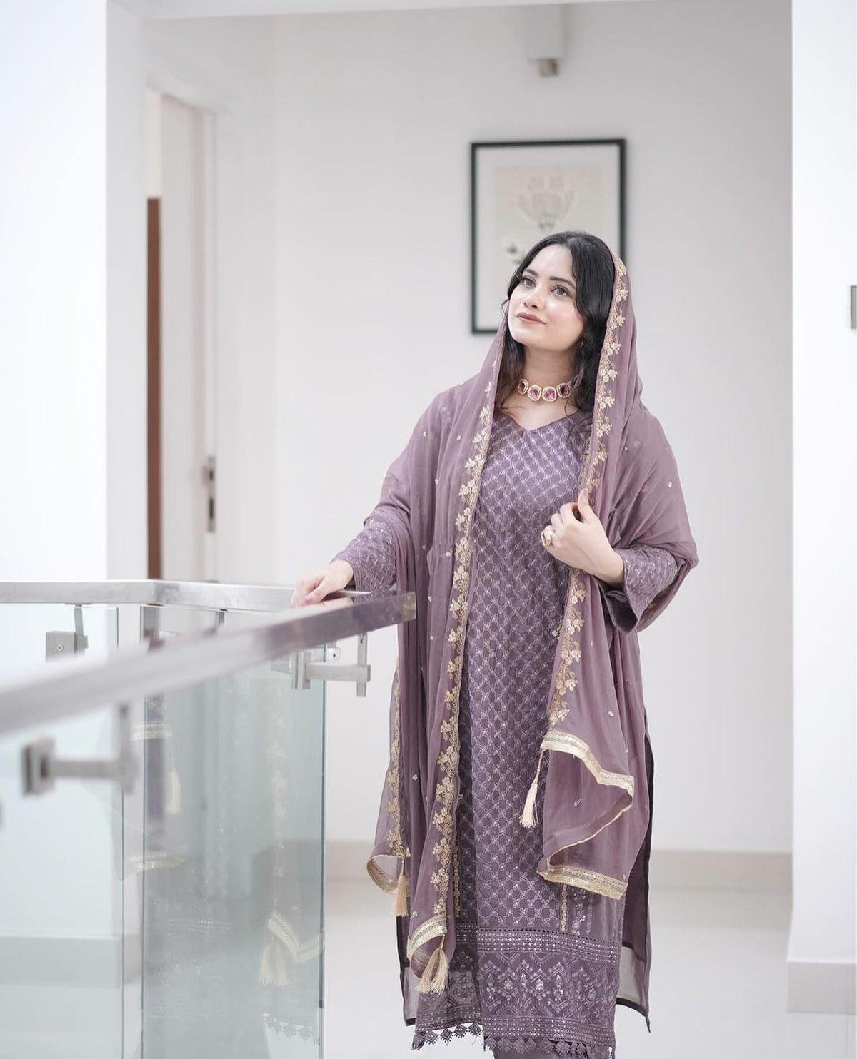 Peach Embroidered Georgette Kurta Set
