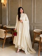 Graceful White Anarkali Suit Ensemble with Matching Dupatta for Women