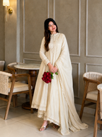 Graceful White Anarkali Suit Ensemble with Matching Dupatta for Women