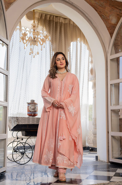 Blush Bloom Embroidered Anarkali Kurta Set