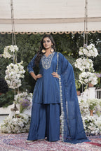 Navy Blue Embroidered Kurta Palazzo Set