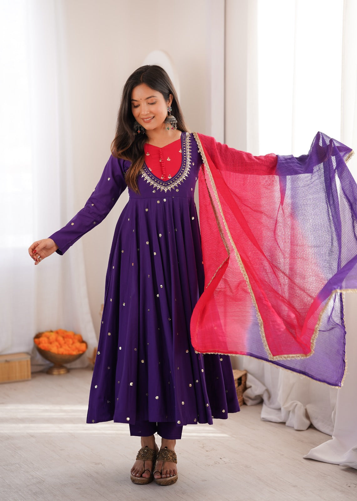 Elegant Purple Embroidered Anarkali Suit Set