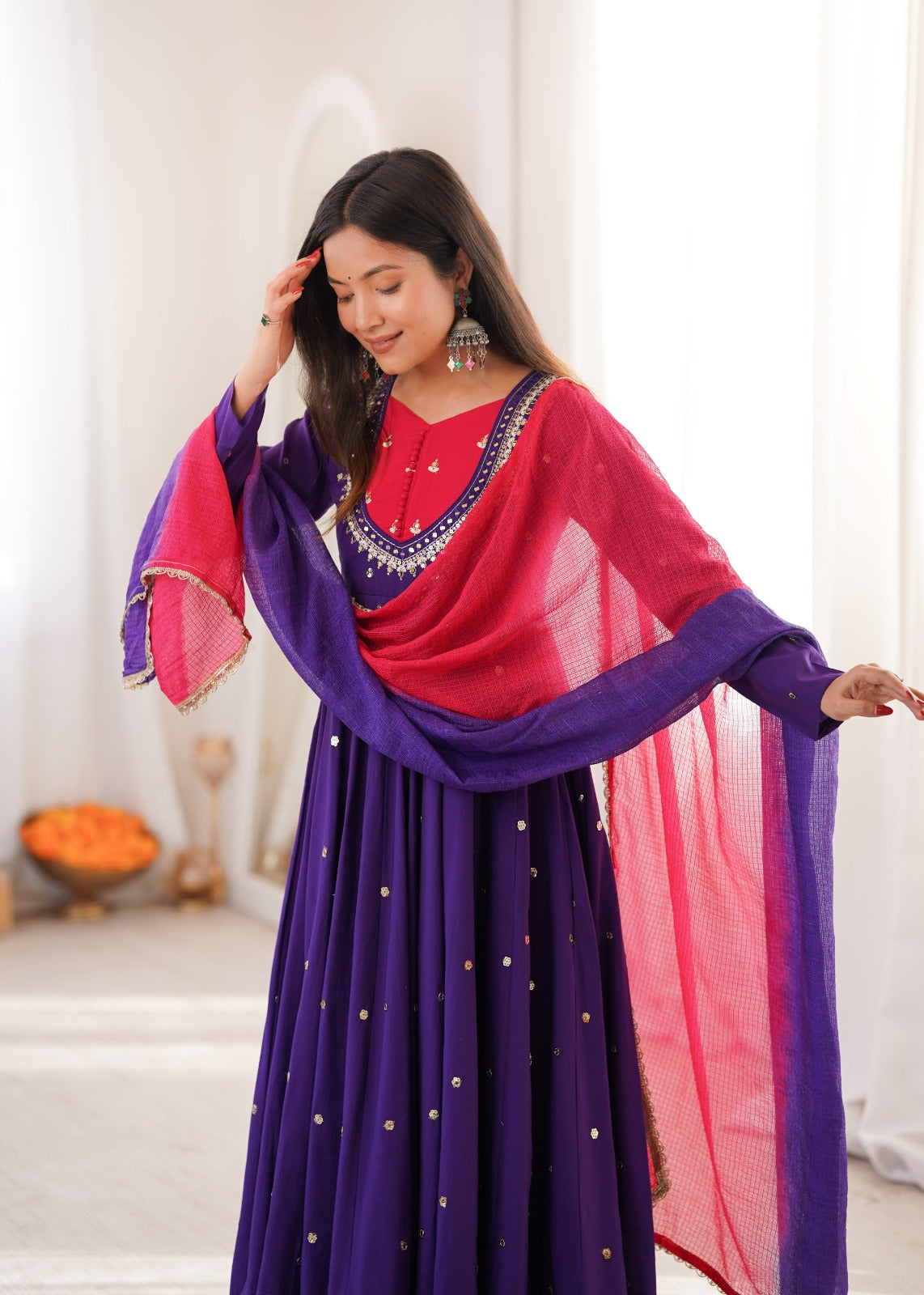 Elegant Purple Embroidered Anarkali Suit Set
