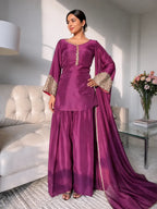 Wine Jacquard Work Embroidered Farshi Kurta Set