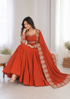 Burnt Sienna Embellished Anarkali Suit Ensemble