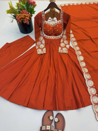 Burnt Sienna Embellished Anarkali Suit Ensemble