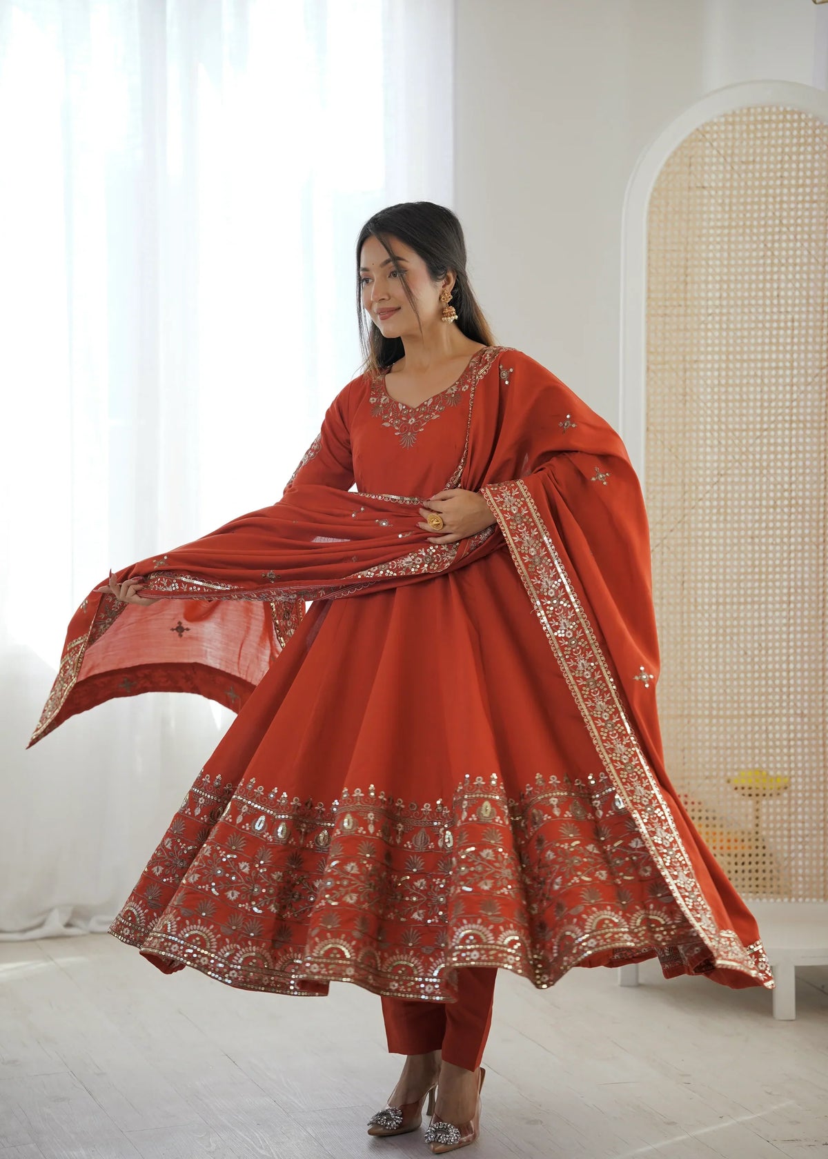 Tangerine Embellished Roman Silk Kurta Pant