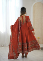 Tangerine Embellished Roman Silk Kurta Pant