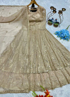 Grey Designer Embroidered Anarkali Suit Set