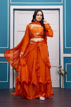 Tangerine Heavy Fandy Satin Lehenga Ensemble