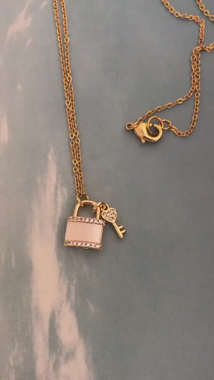 Tiny White Lock key Necklace